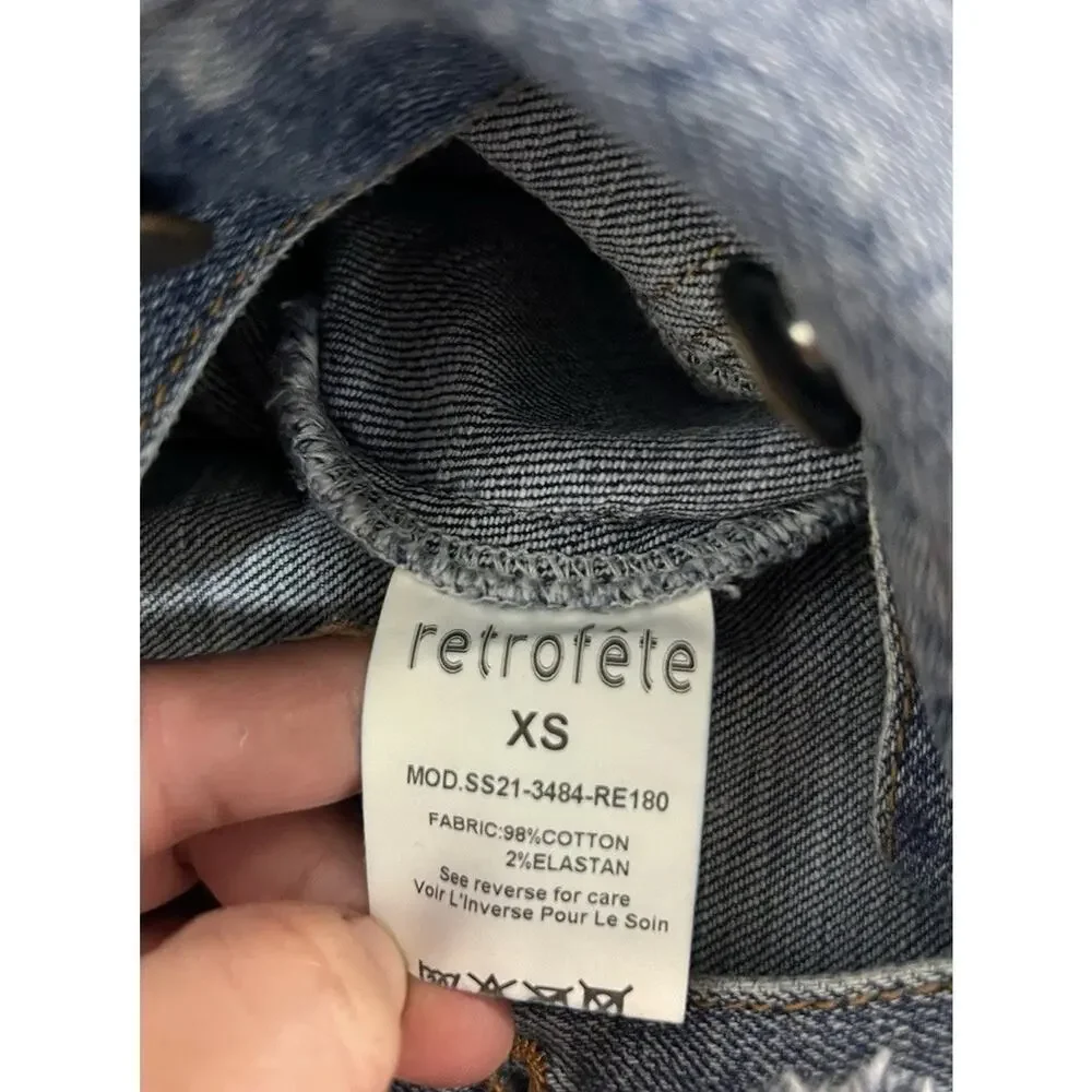 Retrofete Phoebe Blue Denim Romper Puff Sleeve Belted Size XS - Picture 6 of 7